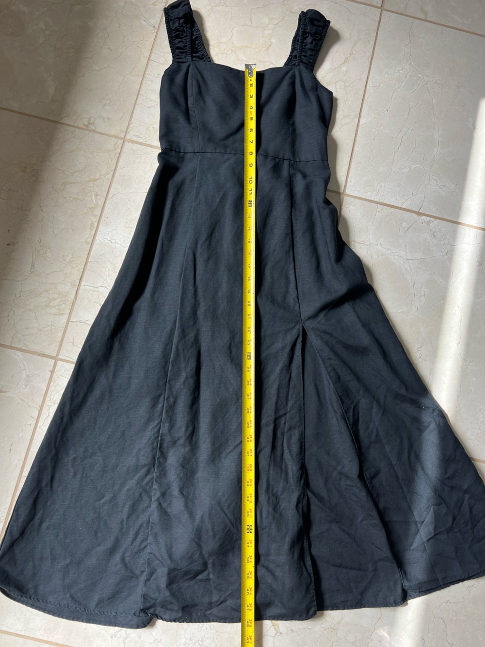 Zara Black Linen-Blend Maxi Dress Lace-Up Tie Back Square Neck Side Slit Medium - Picture 10 of 12